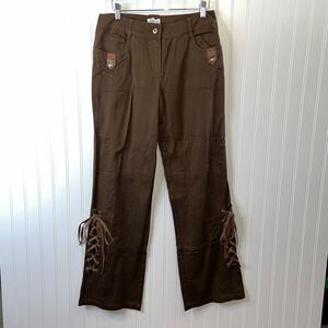 Together Lace Up Boot Cut Pants Women’s Size 6 Brown NWT Flap Pocket Cowgirl